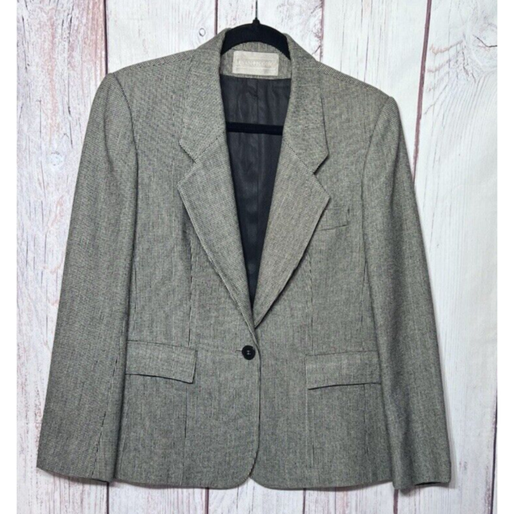 Evan Picone Women’s Wool Vintage Tweed Blazer Black Gray Formal Work Wear Size 8